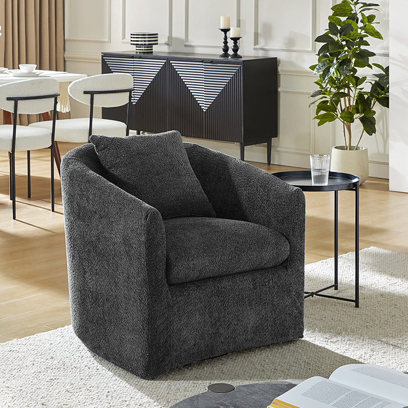 Lydia Upholstered Velvet Swivel Barrel Chair with Back Pillow