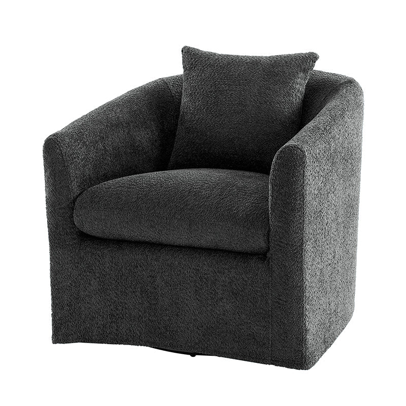 Lydia Upholstered Velvet Swivel Barrel Chair with Back Pillow