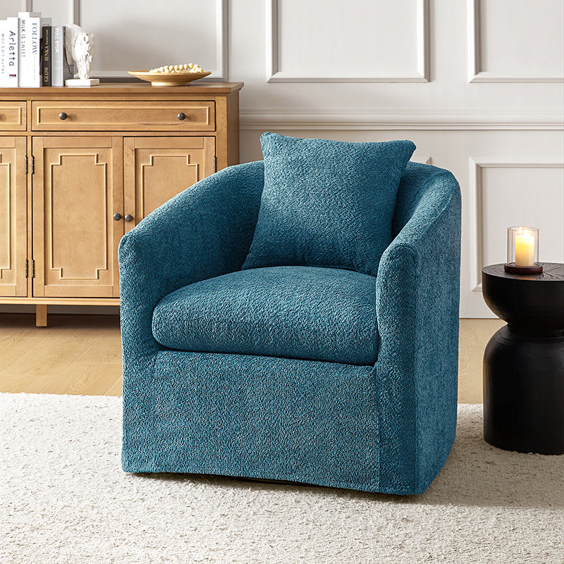 Lydia Upholstered Velvet Swivel Barrel Chair with Back Pillow