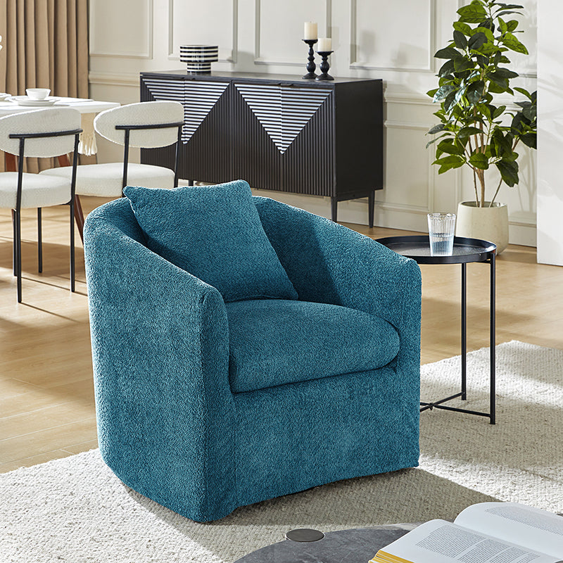 Lydia Upholstered Velvet Swivel Barrel Chair with Back Pillow