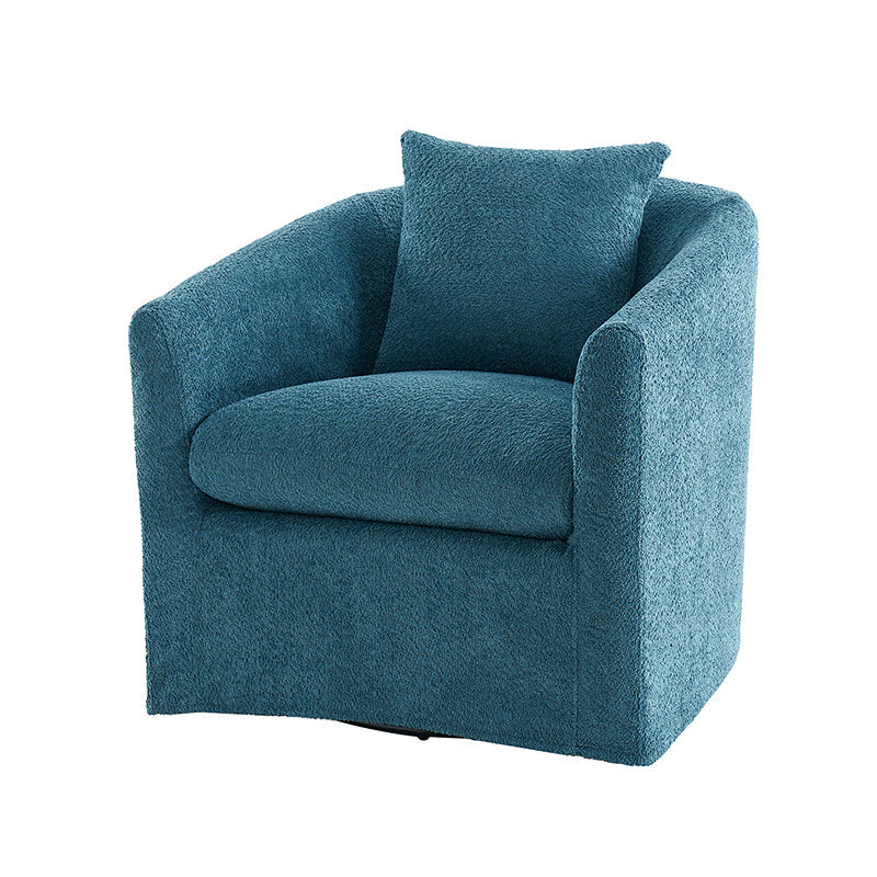 Lydia Upholstered Velvet Swivel Barrel Chair with Back Pillow