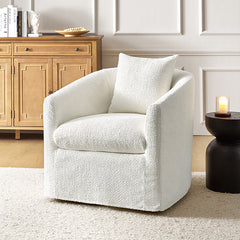 Lydia Upholstered Velvet Swivel Barrel Chair with Back Pillow