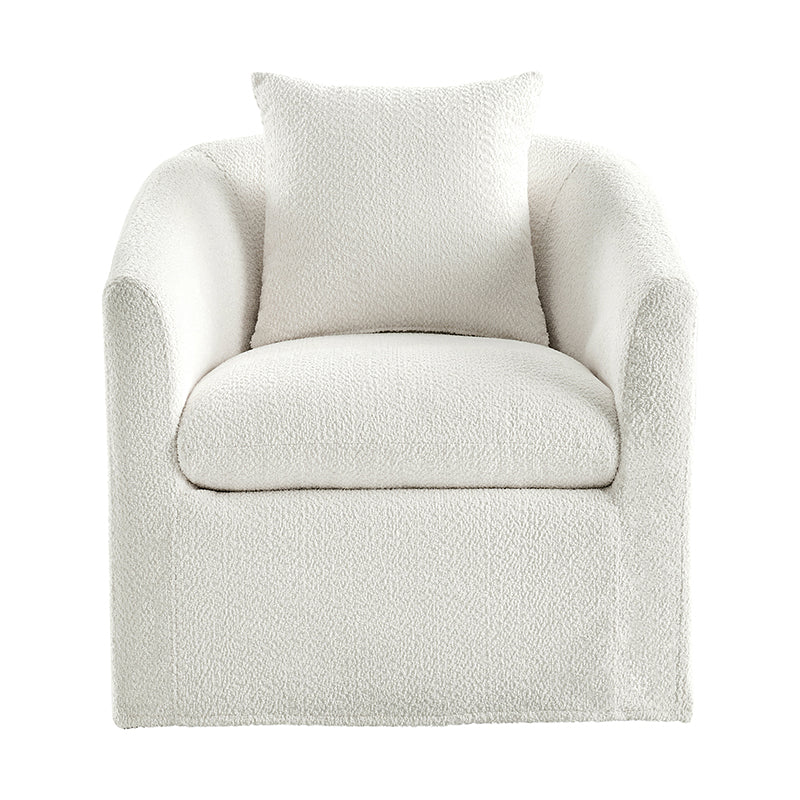 Lydia Upholstered Velvet Swivel Barrel Chair with Back Pillow