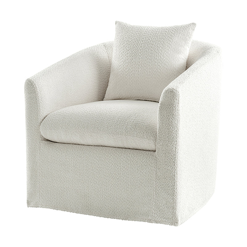 Lydia Upholstered Velvet Swivel Barrel Chair with Back Pillow