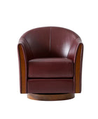 Clara Genuine Leather Swivel Barrel Chair With Solid Wood Base