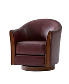 Clara Genuine Leather Swivel Barrel Chair With Solid Wood Base