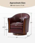 Clara Genuine Leather Swivel Barrel Chair With Solid Wood Base