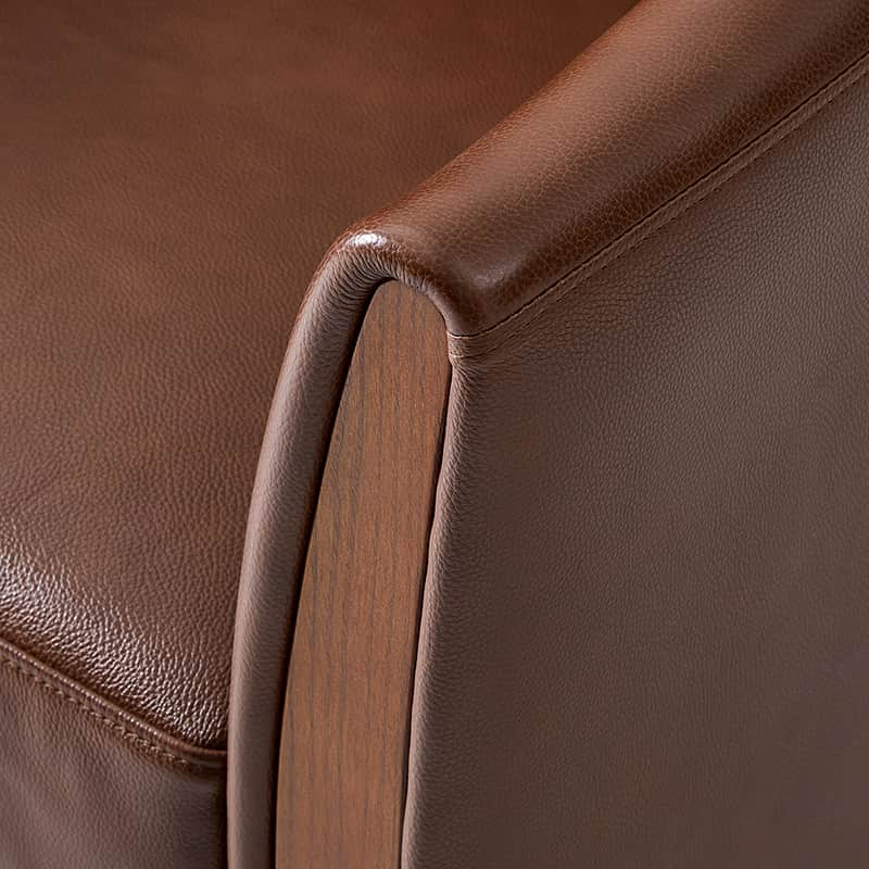 Clara Genuine Leather Swivel Barrel Chair With Solid Wood Base