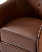 Clara Genuine Leather Swivel Barrel Chair With Solid Wood Base