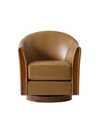 Clara Genuine Leather Swivel Barrel Chair With Solid Wood Base