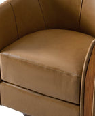 Clara Genuine Leather Swivel Barrel Chair With Solid Wood Base