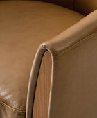 Clara Genuine Leather Swivel Barrel Chair With Solid Wood Base