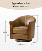 Clara Genuine Leather Swivel Barrel Chair With Solid Wood Base