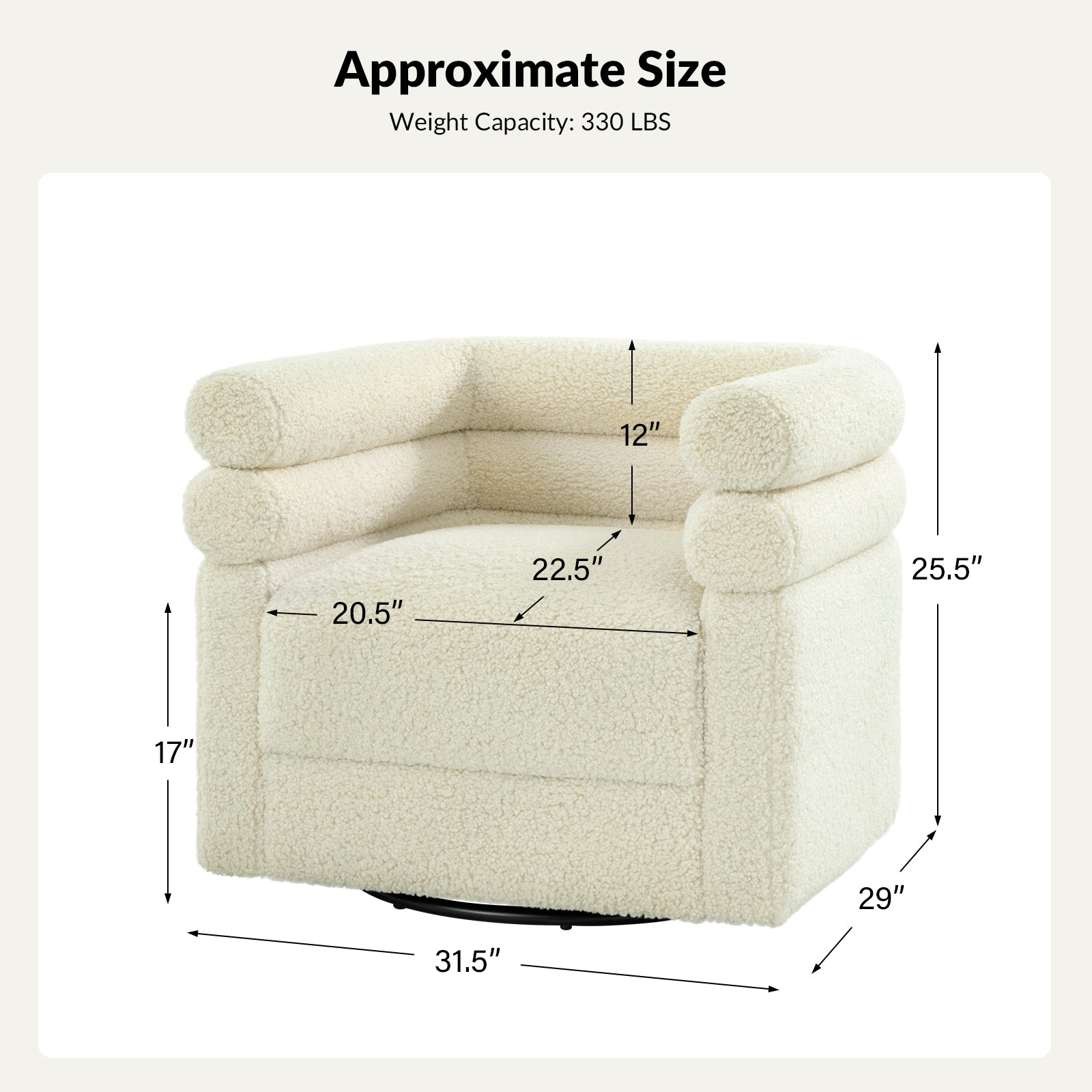 Benita 360-Degree Swivel Chair in Chenille Fabric with a Plush Pillow