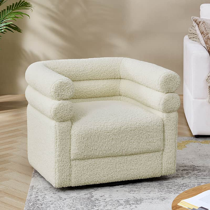 Benita 360-Degree Swivel Chair in Chenille Fabric with a Plush Pillow