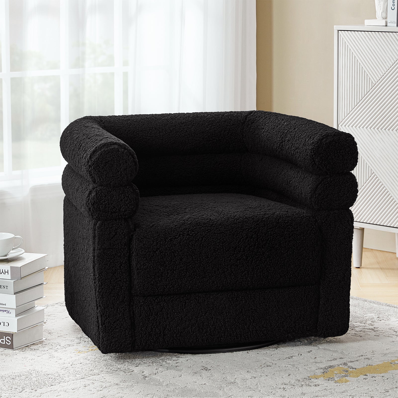 Benita 360-Degree Swivel Chair in Chenille Fabric with a Plush Pillow