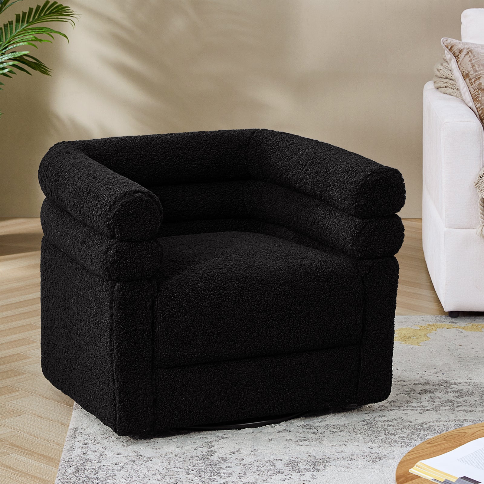 Benita 360-Degree Swivel Chair in Chenille Fabric with a Plush Pillow