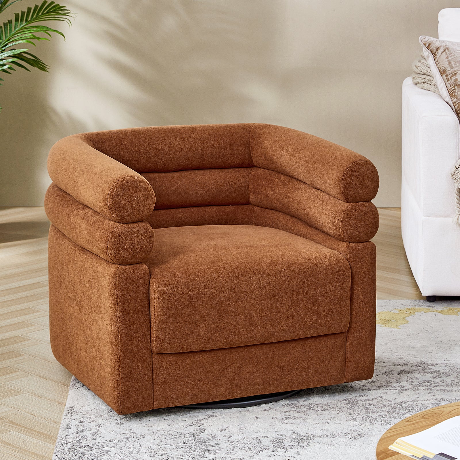 Benita 360-Degree Swivel Chair in Chenille Fabric with a Plush Pillow