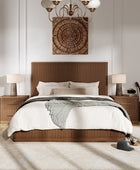 Fluted solid wood bed with oak finish, modern bedroom furniture made from real oak, durable and timeless.