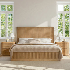 Verral 3-Piece Modern Fluted Solid Wood Bedroom Set with Oak Texture