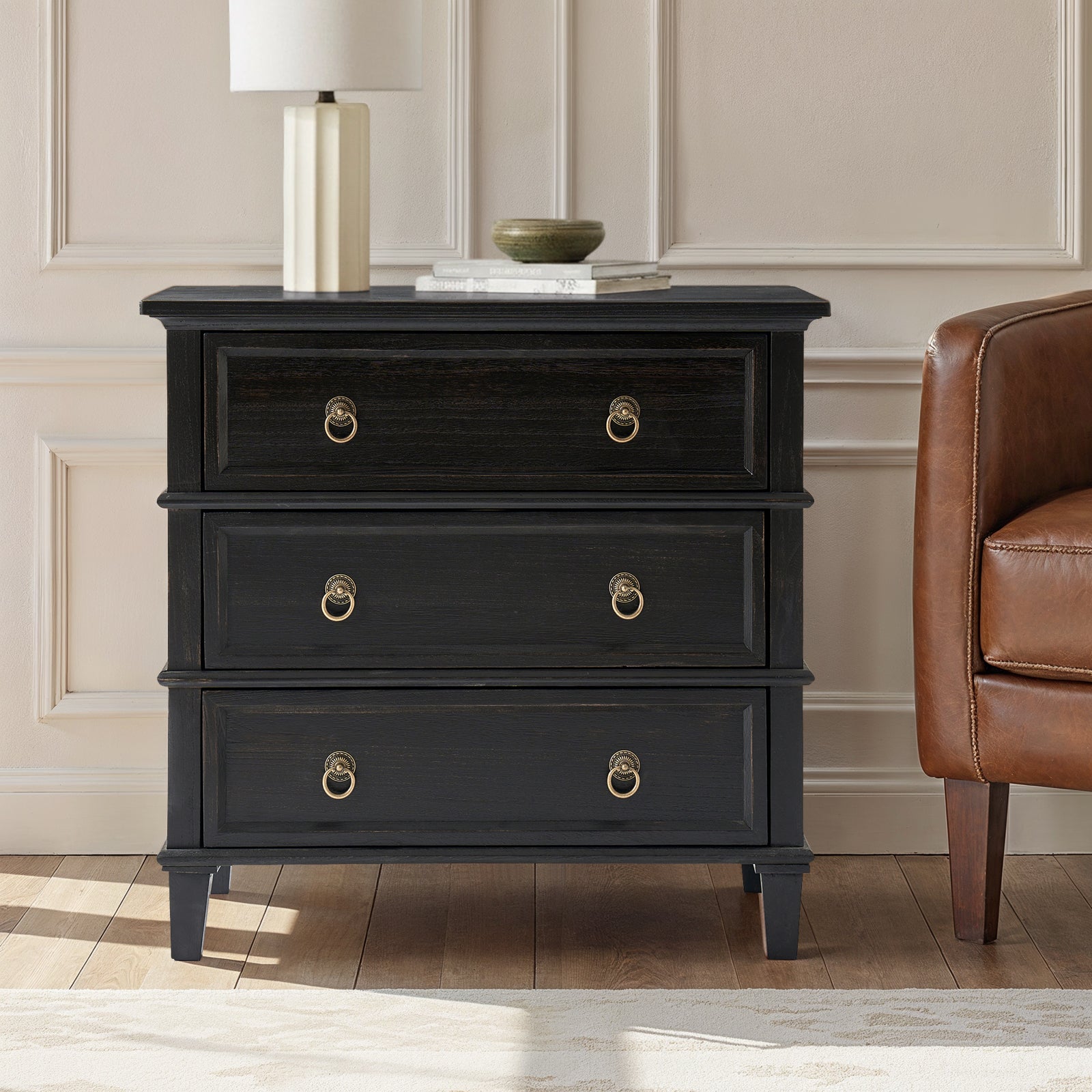 Jules Classic Solid Wood 3-Drawer End Table with USB Ports