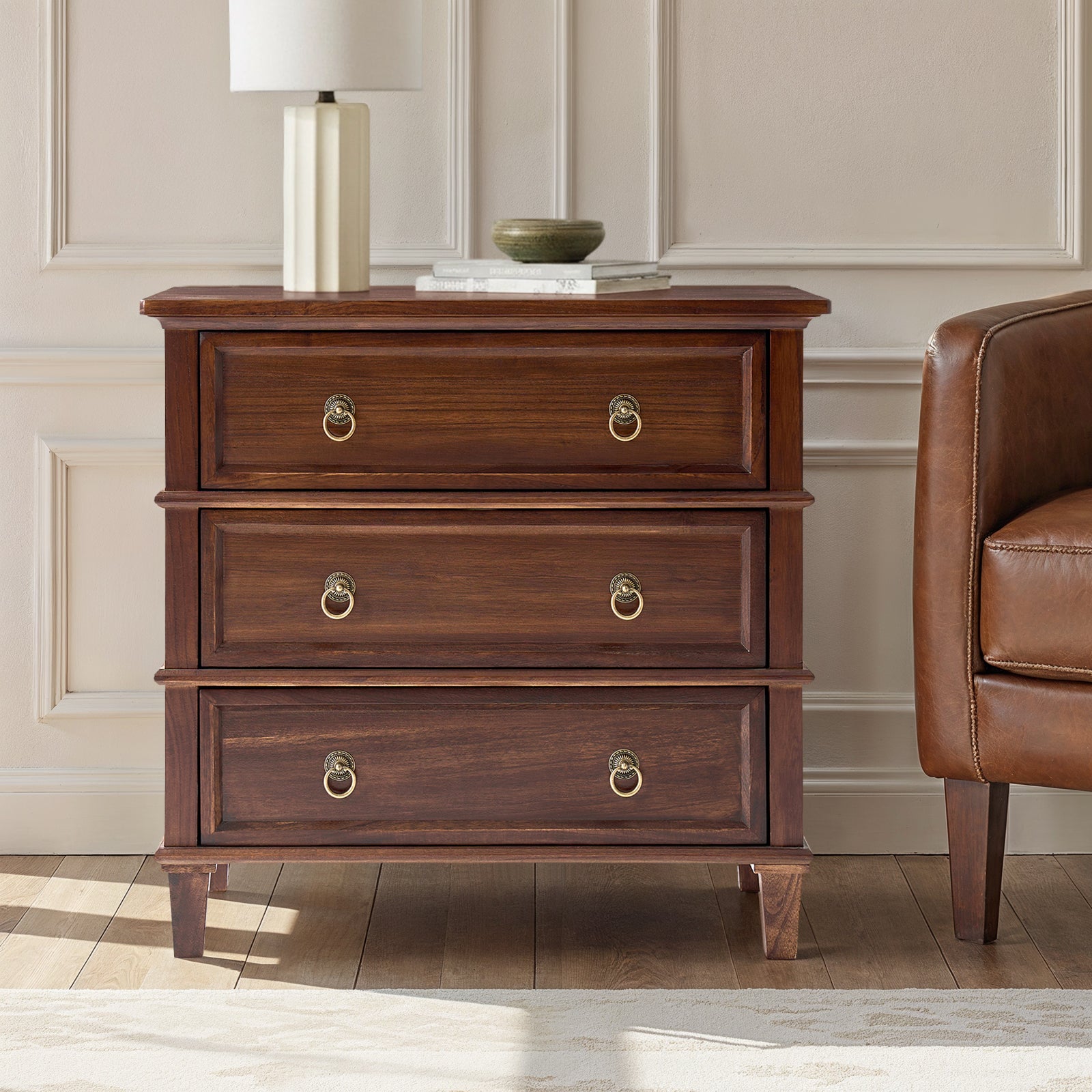 Jules Classic Solid Wood 3-Drawer End Table with USB Ports