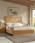 Fluted solid wood bed with oak finish, modern bedroom furniture made from real oak, durable and timeless.