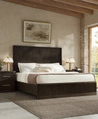 Fluted solid wood bed with oak finish, modern bedroom furniture made from real oak, durable and timeless.