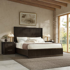 Modern Solid Wood Fluted Bed with Oak Texture