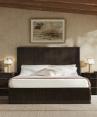 Modern Solid Wood Fluted Bed with Oak Texture