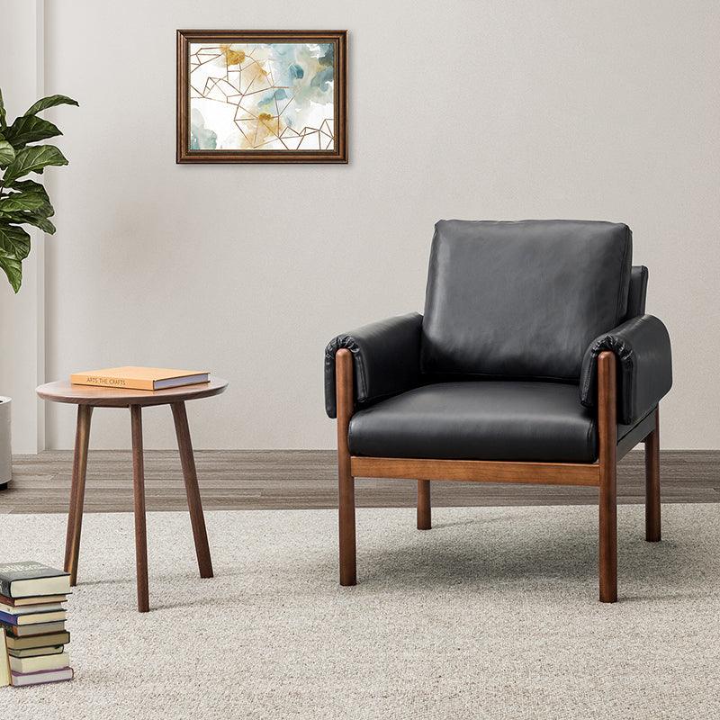 Leather armchair with online wooden arms