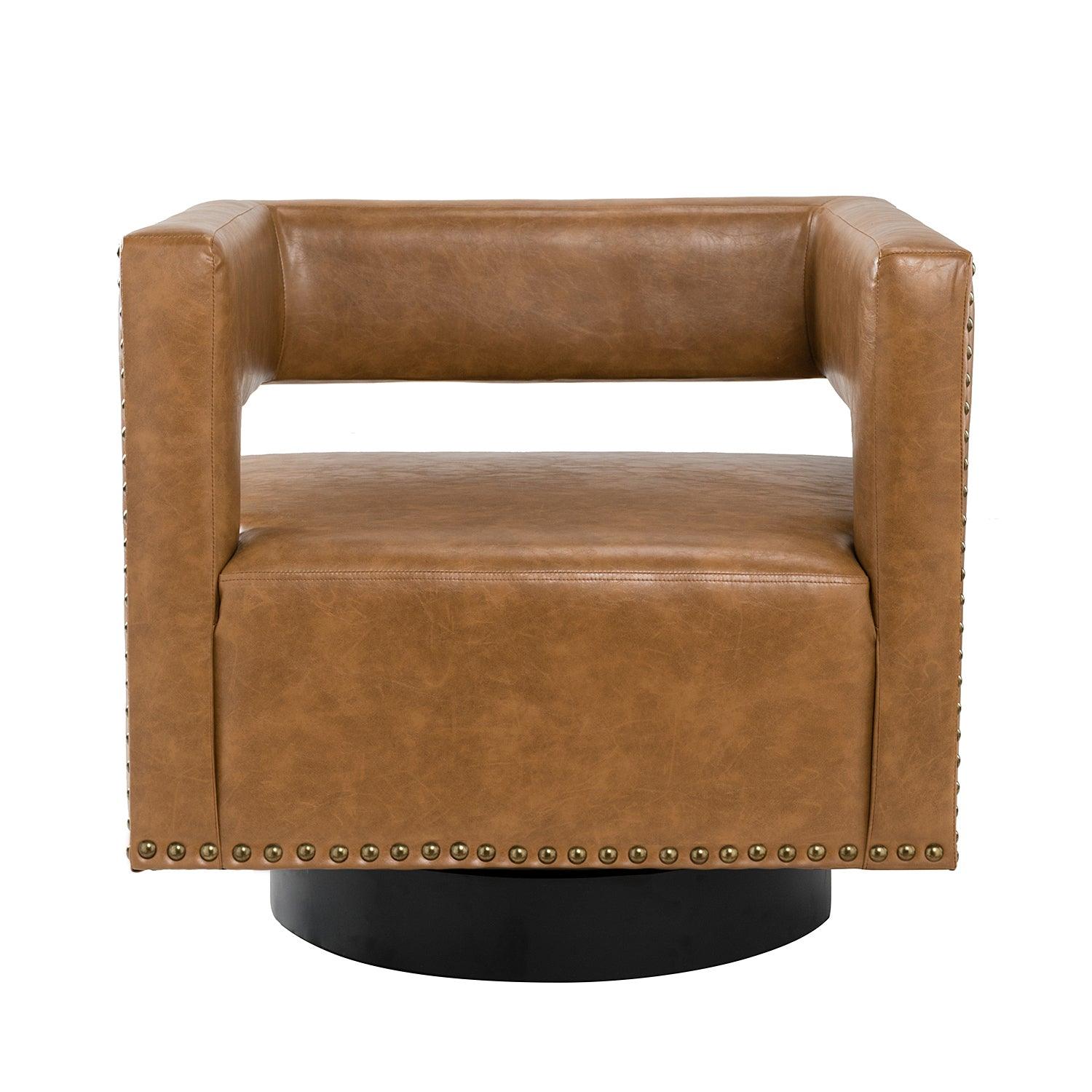 Martaci Vegan Leather Swivel Barrel Chair - Hulala Home