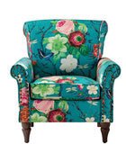 Modern Floral Pattern Upholstered Armchair with Wood Legs - Hulala Home