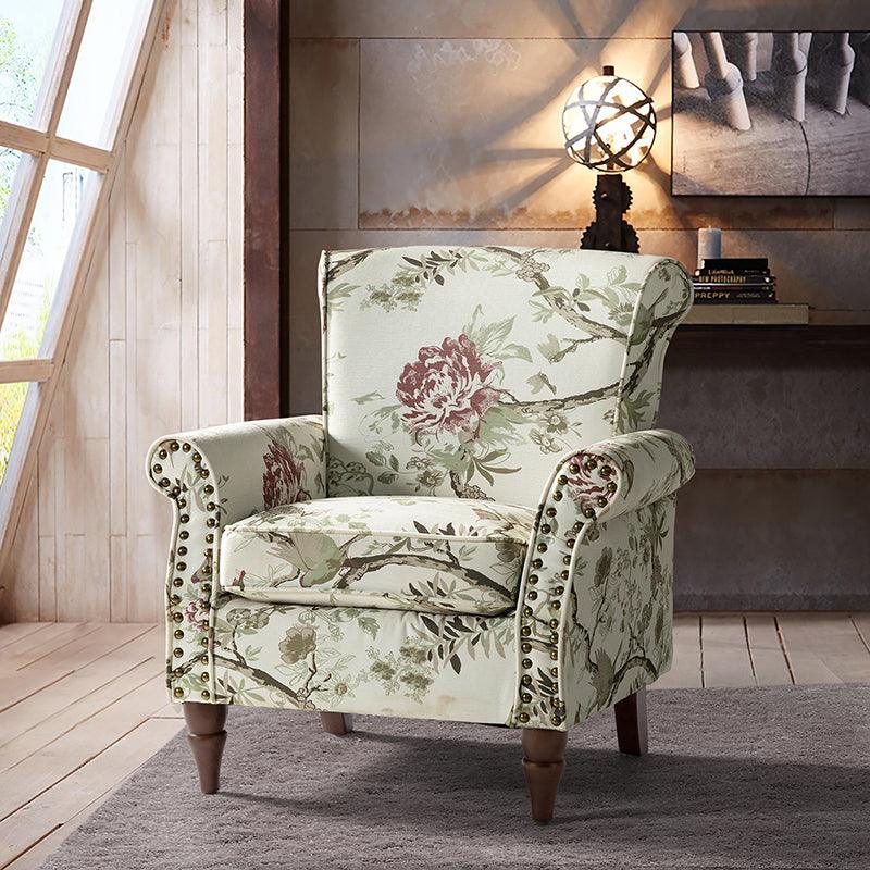 Nikolaus Comfy Living Room Armchair With Floral Fabric Pattern