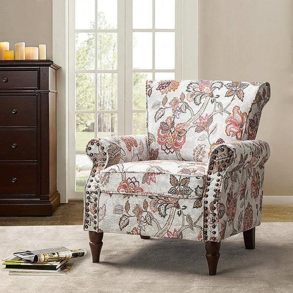 Modern Floral Pattern Upholstered Armchair with Wood Legs - Hulala Home