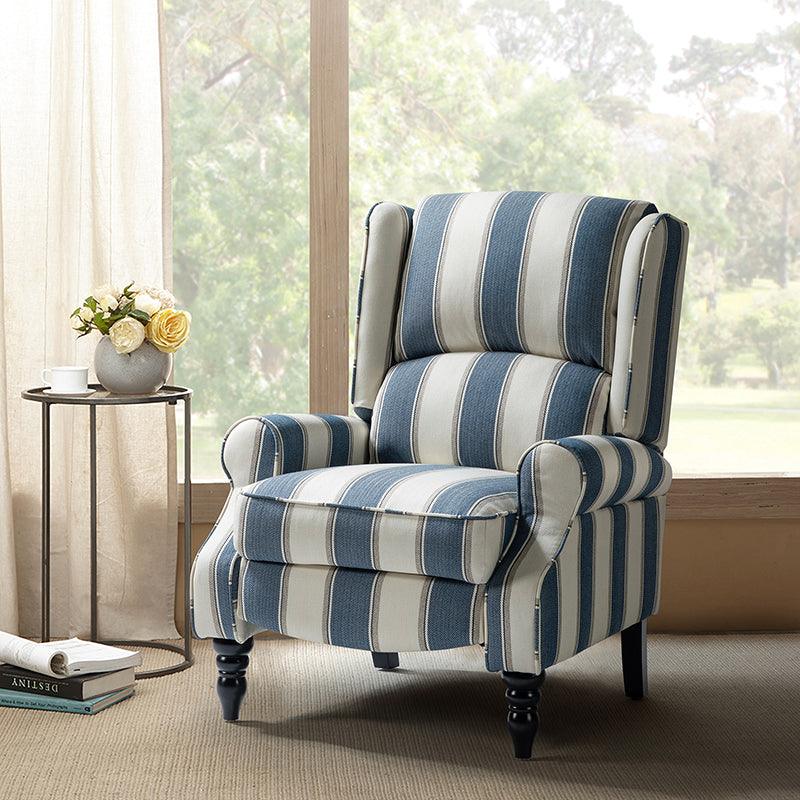 Blue and 2025 white recliner chair