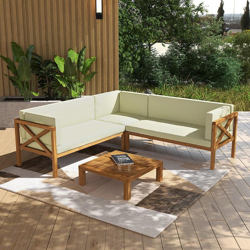 Beppe Solid Wood 5 - Person Outdoor Seating Group with Cushions - Hulala Home