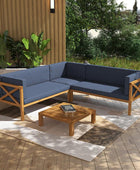 Beppe Solid Wood 5 - Person Outdoor Seating Group with Cushions - Hulala Home